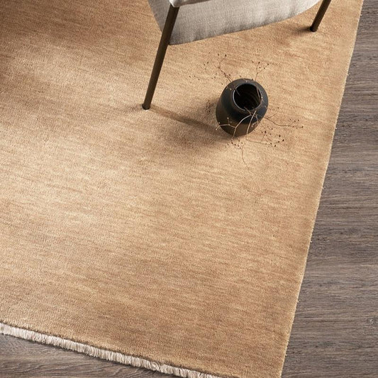 Sandringham Floor Rug by Baya in putty tone with cut pile and fringing