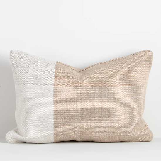 Finn Cushion in nougat and ivory tones with linear design