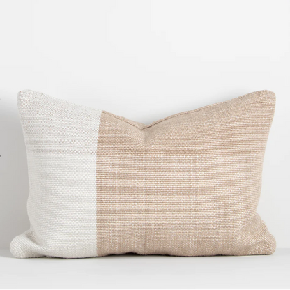 Finn Cushion in nougat and ivory tones with linear design