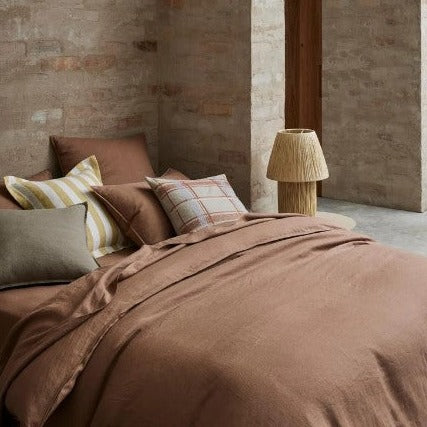 Ravello French flax linen quilt cover in biscuit colour