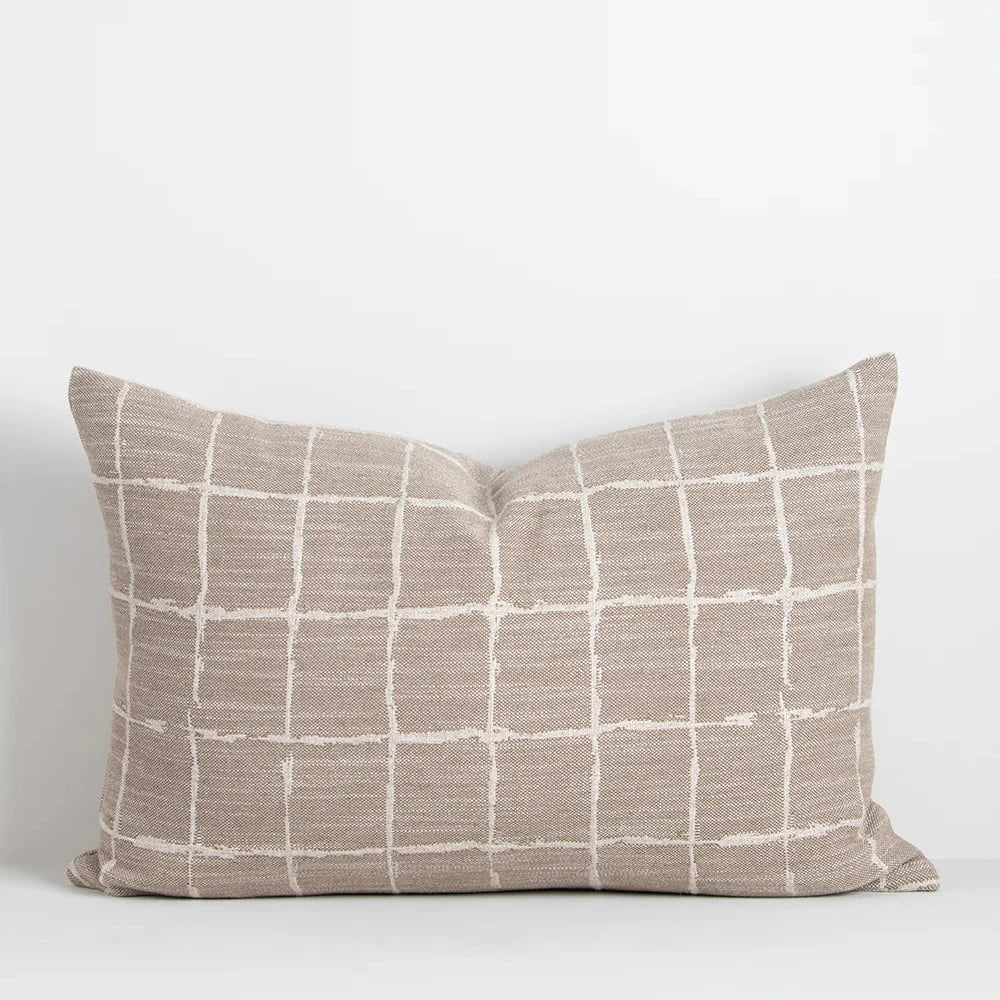 Johnson Cushion by Baya in ecru and black ragged grid pattern