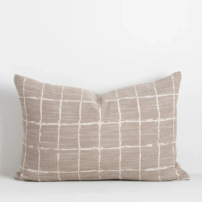 Johnson Cushion by Baya in ecru and black ragged grid pattern