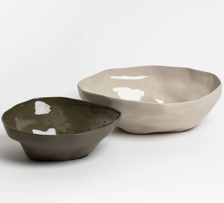 Haan Serving Bowl in olive green stoneware for dining