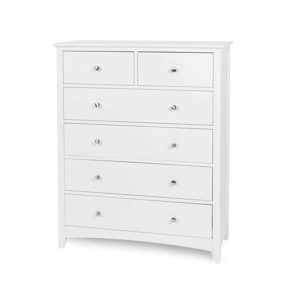 Jessica kids dresser in satin white with Acacia frame