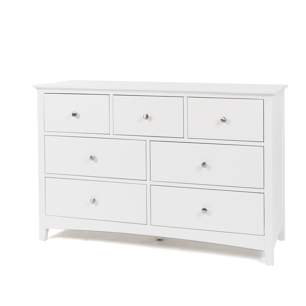 Jessica kids dresser in satin white with Acacia frame