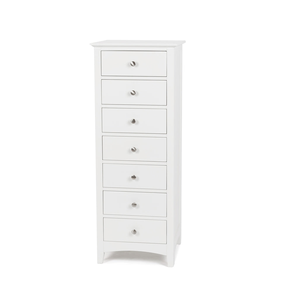 Jessica white Acacia bedroom furniture 500mm wide with satin finish