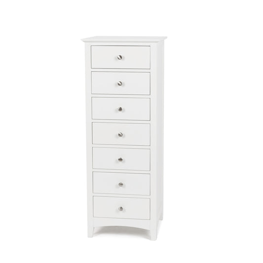 Jessica white Acacia bedroom furniture 500mm wide with satin finish