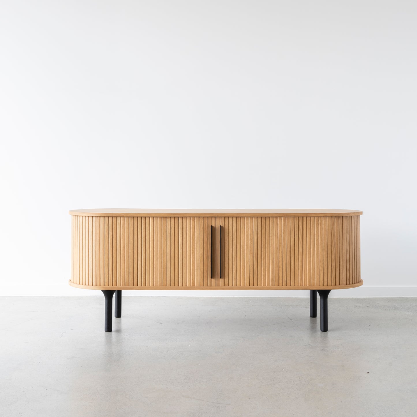 Palliser Media Unit in solid oak with slatted sliding doors