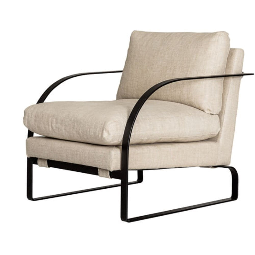 Contemporary lounge chair in Sand or Salt & Pepper linen