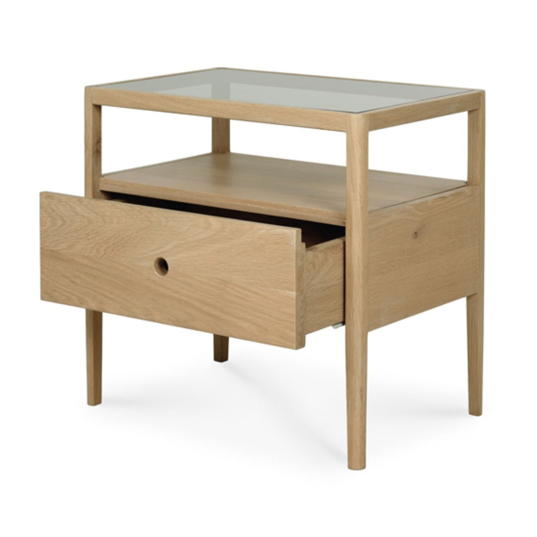 Ethnicraft solid wood bedside table with tapered legs