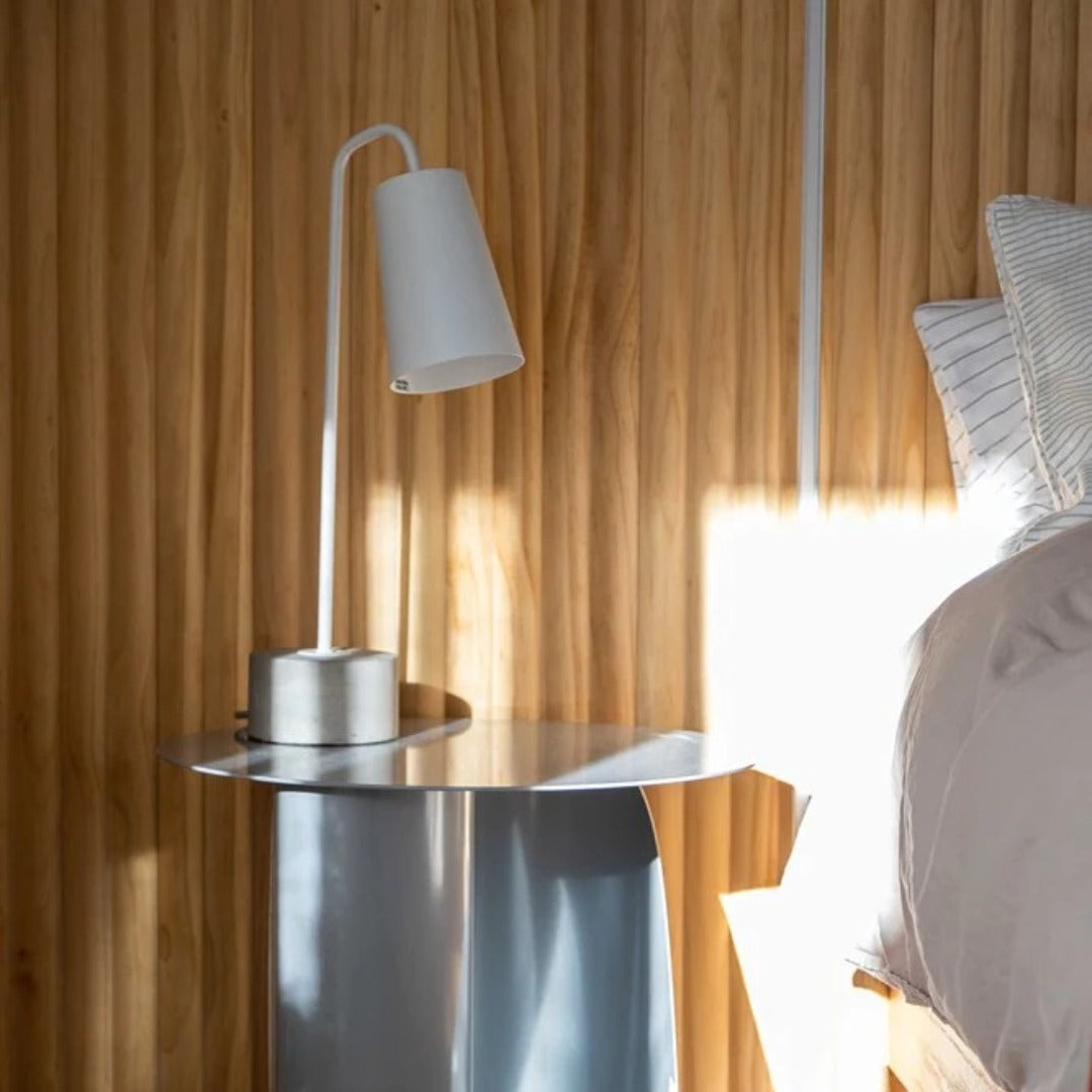 Barney table lamp with white shade and concrete base