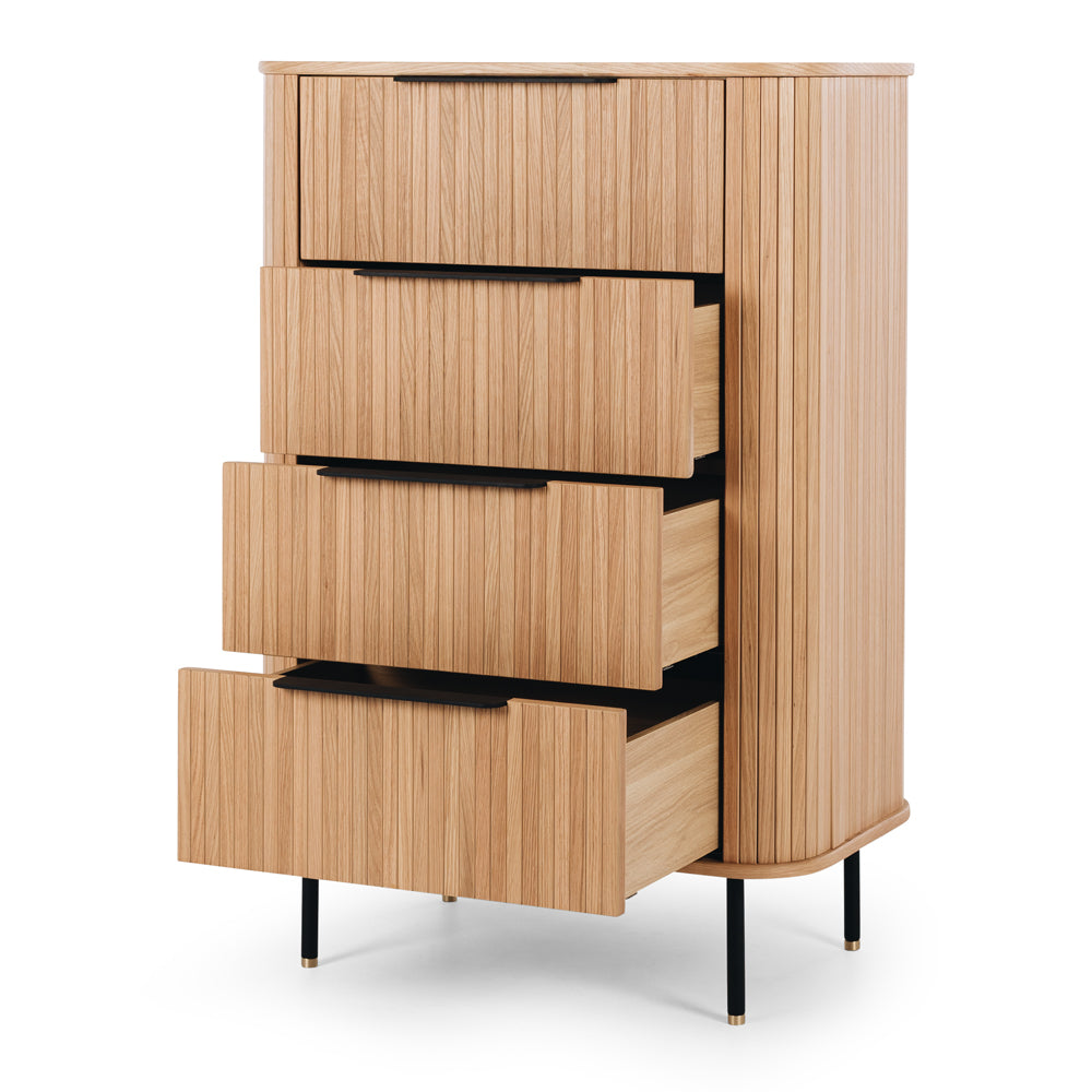 Modern curved oak bedside or storage unit from Anders Collection