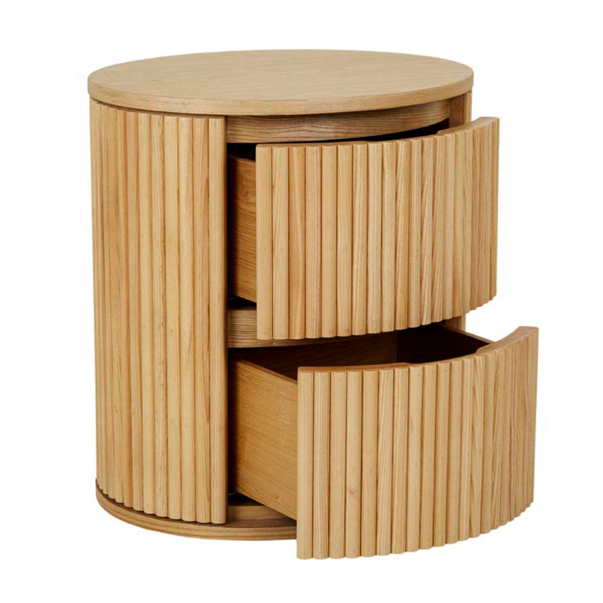 Contemporary oak bedside table with ripple detailing