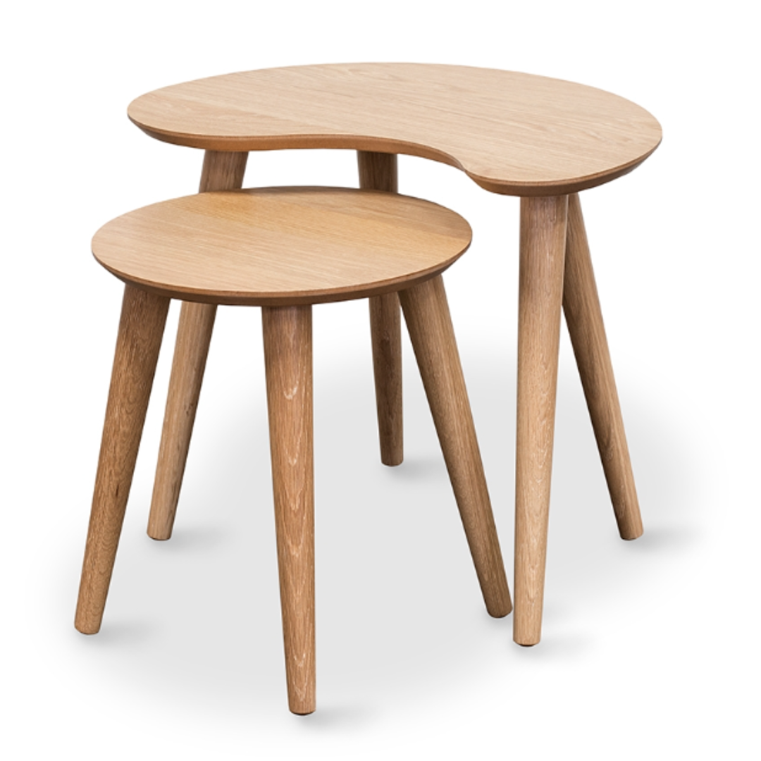 Oak Nesting Tables set – kidney-shaped and round side tables