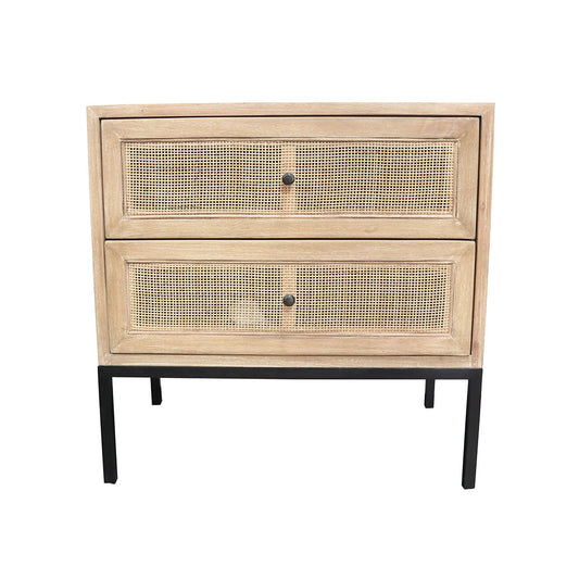 Cardrona Side Table with steel legs, timber frame, and rattan panels