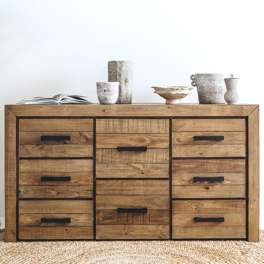 Raglan rustic timber sideboard with natural knots and splits